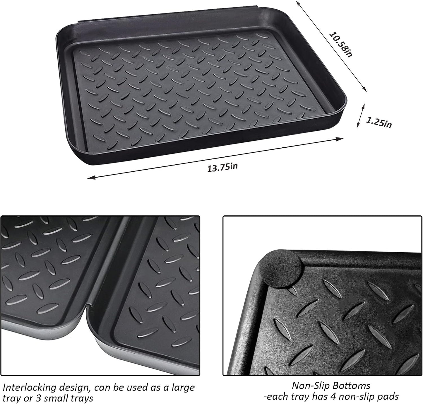 Boot Tray for Entryway Indoor, 3 Pack Wet Shoe Trays for Floor Protection, Non-Slip Plastic Boot Shoe Mat Tray w/Lip, Mudroom(13.7 inx10.8 inx1.2in)