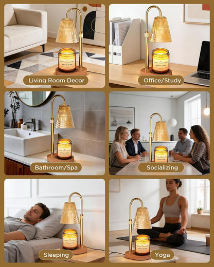TATAANTY Candle Warmer Lamp with Timer and Dimmer, 4 Brightness Levels, Wooden Base, Mothers Day Gifts, Birthday Gift for Women, Golden, Home Decor Suitable for Bedroom, Offices, Living Rooms