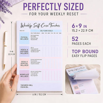 4 Pack Self Care Weekly Tracker Notepads (2 Blank + 2 Guided), 6 ''x 9''