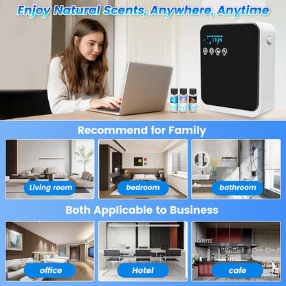 Waterless Essential Oil Diffuser,House Scent Air Diffusers for Home Hotel | with APP Control(Auto Timer) & Touch Screen(Adjust Level) |250ml,1500 sq.ft,Whole House Oil Diffuser.Large Room,Quiet(Black)