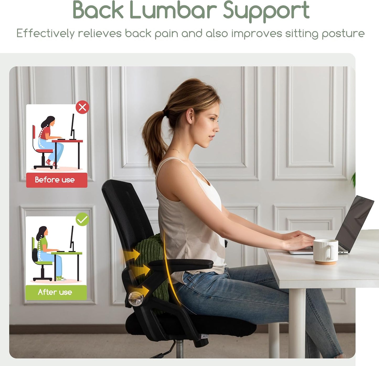 HIGOGOGO Lumbar Support Pillow for Recliner Chair/Accent Chair/Couch/Office Chair, Tufted Corduroy Back Support Cushion for Elderly, Recliner Cushions for Back Rest, Pain Relief, Reading, Dark Grey