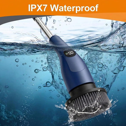 LIVINGPRO Electric Spin Scrubber for Bathroom Cleaning, Cordless Power Scrubber with 70W Dual Speed Motor, LCD Display, IPX7 Waterproof, Adjustable Handle, 7 Brush Heads for Tub Tile Shower Kitchen
