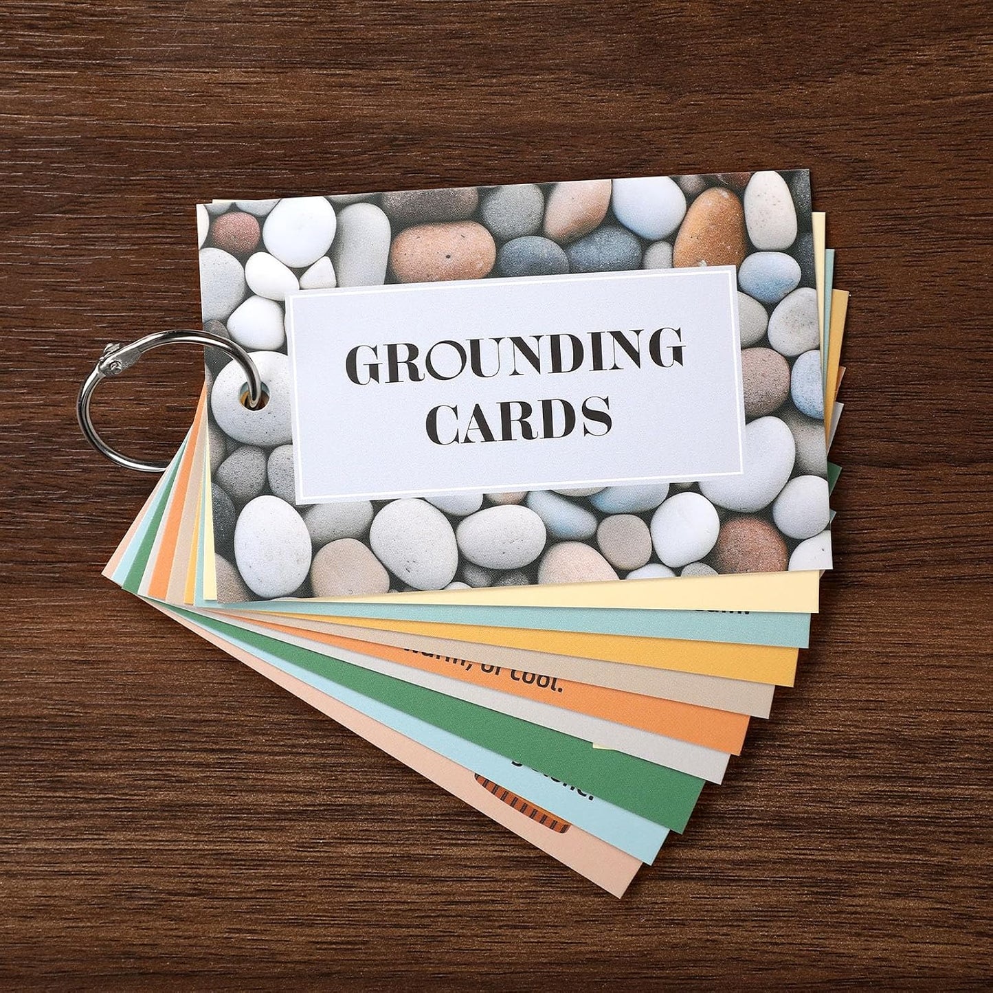 10 Pcs Grounding Card Coping Skills Card for Anxiety & Stress Relief with Metal Binder Rings Mindfulness Flashcard Meditation & Self-Care Tools Mental Health Therapy Gift for Adults Teens