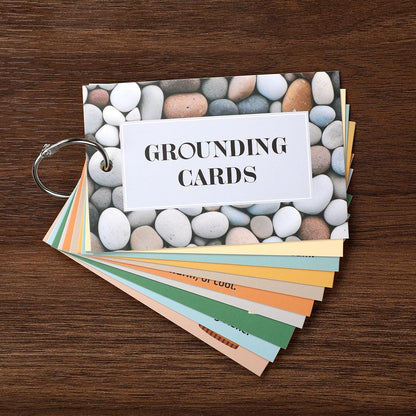 10 Pcs Grounding Card Coping Skills Card for Anxiety & Stress Relief with Metal Binder Rings Mindfulness Flashcard Meditation & Self-Care Tools Mental Health Therapy Gift for Adults Teens