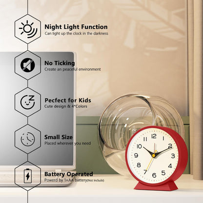 AYRELY® 4.5" Analog Alarm Clock, Small Retro Desk Clock and Table Clock