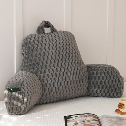 Large Reading Pillow for Adults, Back Support Pillow for Sitting Up in Bed with Arms, Couch for Lounging Bedrest, Pink