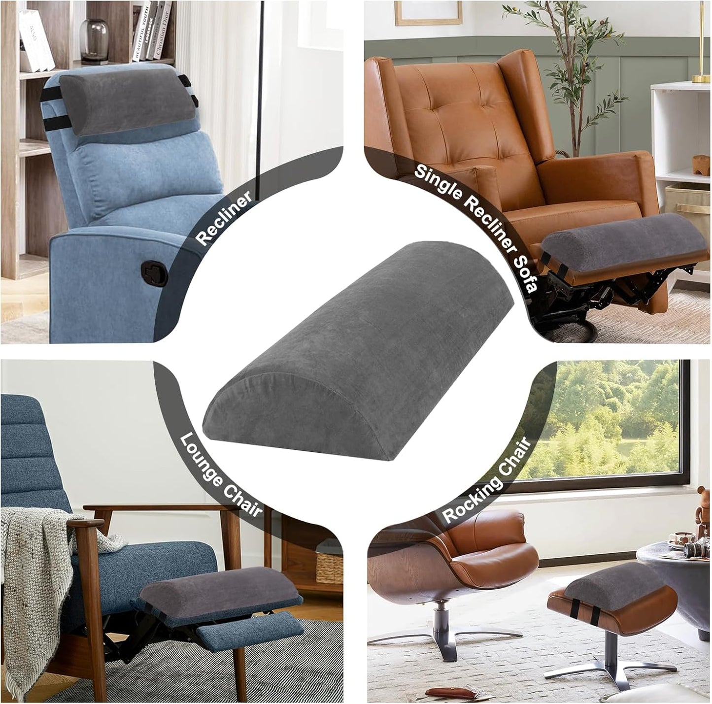 Recliner Foot Pillow, High-Resilience Foam Half-Moon Pillow for Sleeping | Soft and supportive for sleeping or reclining; supports legs, head, back and lumbar area while reducing heel pressure
