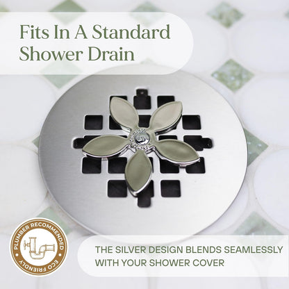 Shower Drain Hair Catcher – Disposable Bathroom Hair Trap, Easy to Install in Shower Drain Cover, Helps Prevent Clogs – As Seen on Shark Tank – Silver Flower (4-Pack)