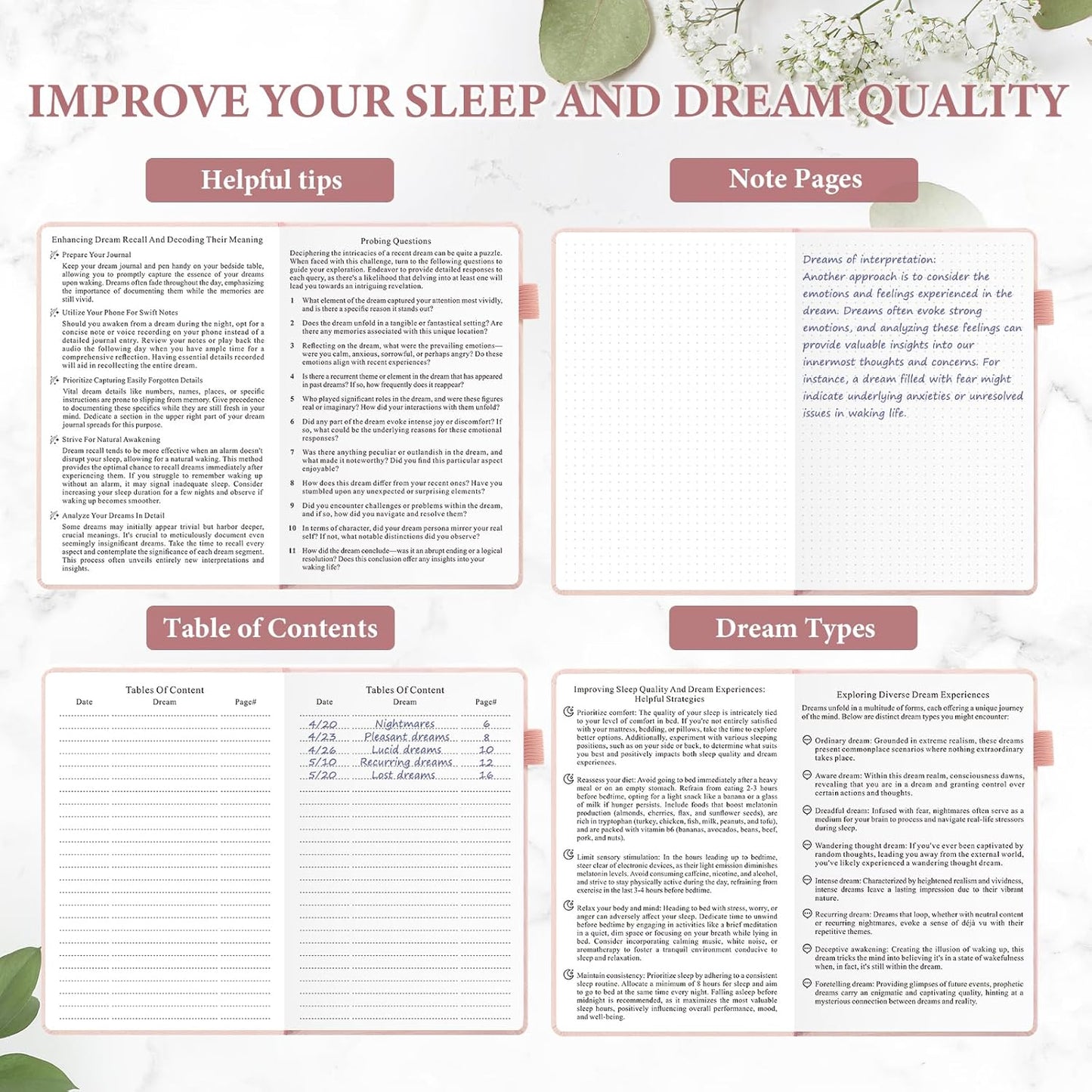 JUBTIC Guided Dream Journal Hardcover with Prompts, Beige | Record & Track Dreams, Interpretations & Thoughts before Sleeping, Ideal Gift for Women, Girls, Men