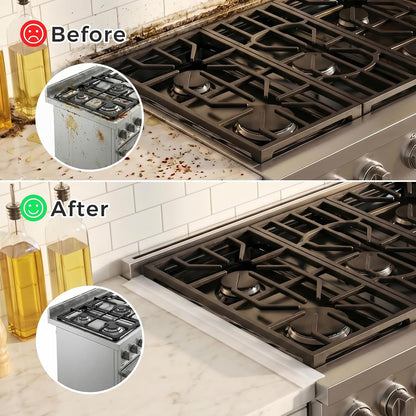 Silicone Stove Gap Covers with Stainless Steel, Oven Gap Filler Seals Gaps Between Stovetop and Counter, Stove Gap Guards Range Trim Kit, Easy to Clean Stove Gap Guard (Black 2 Pack,25")
