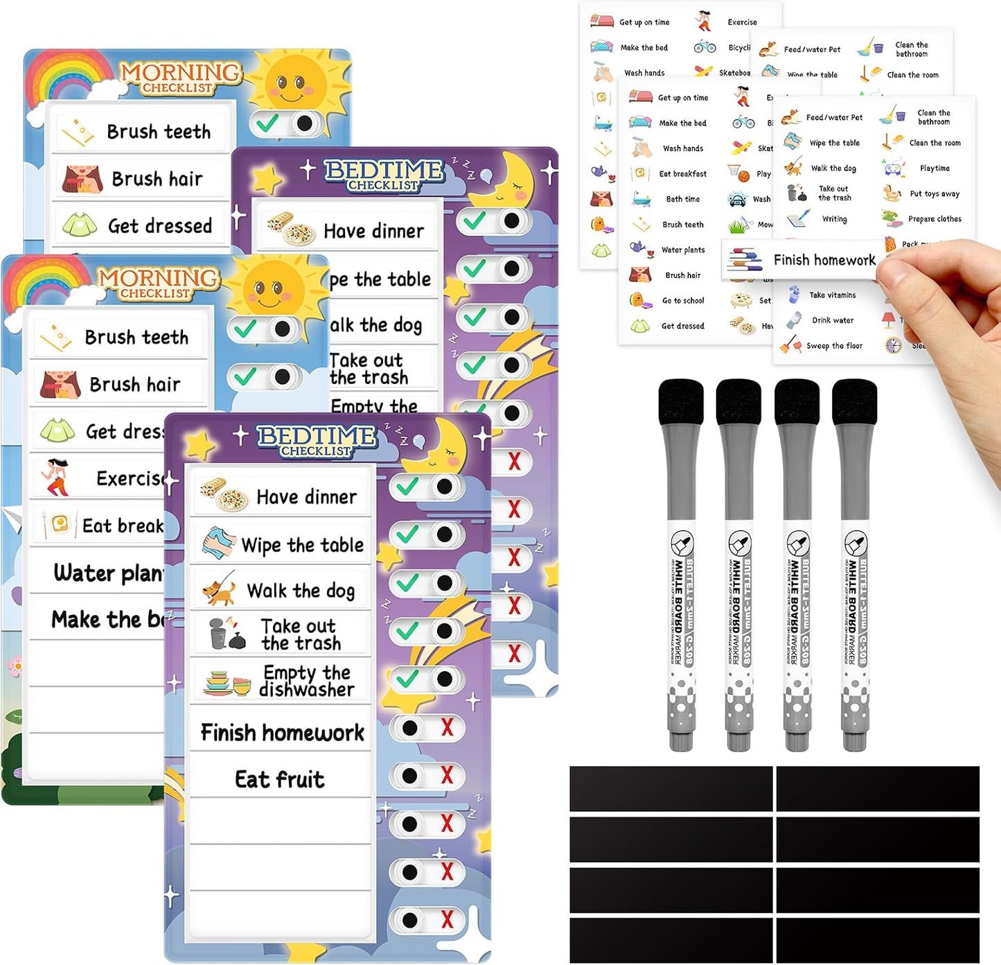 Chore Chart for Kids: Dry Erase to Do List, Morning/Bedtime Routine Chart, Magnetic Checklist, Toddler Visual Schedule, Daily Behavior Chart for Fridge
