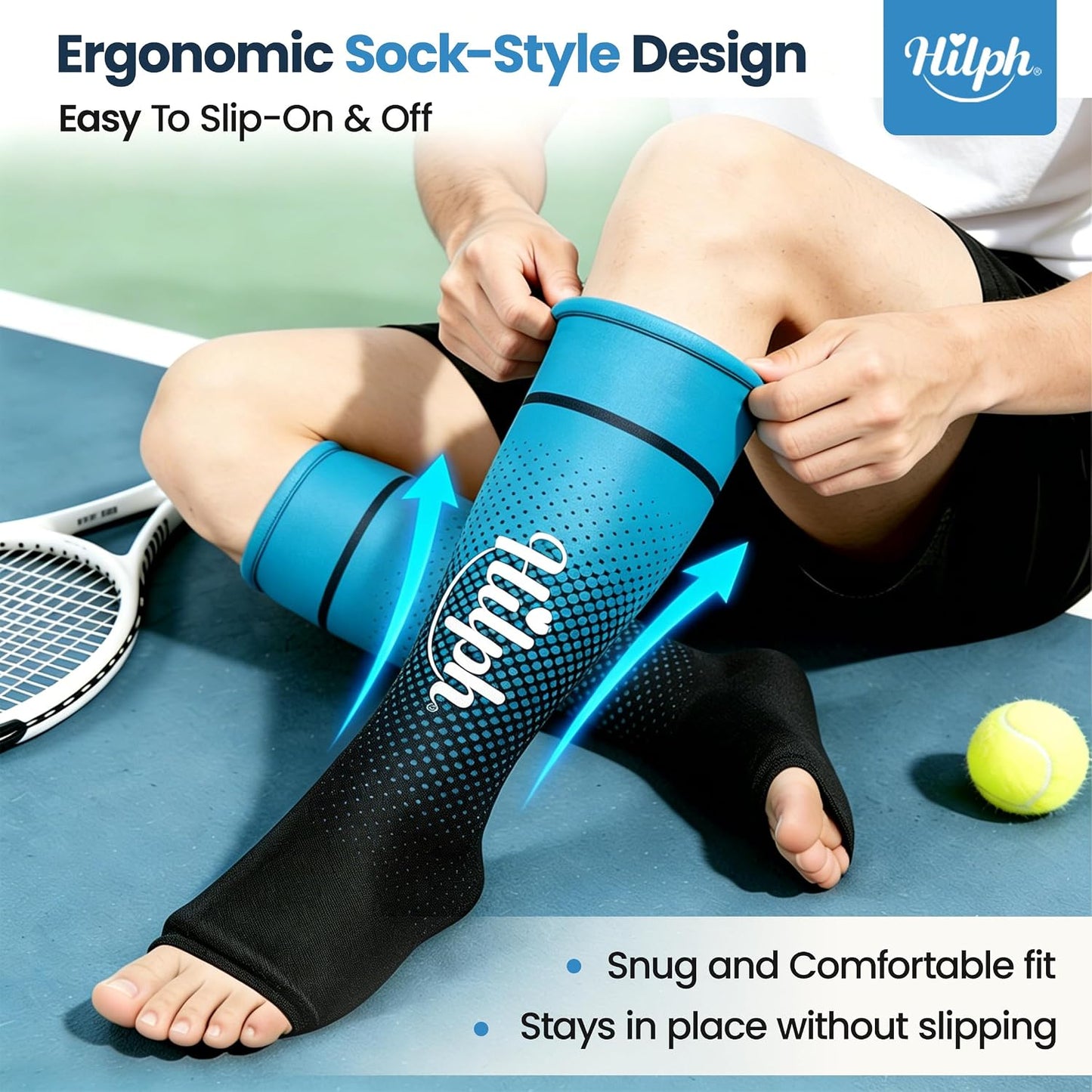 Hilph 2PCS Full Calf & Foot Ice Pack Wrap, Extended Leg to Foot Ice Sleeve | Flexible Gel Ice Calf Compression Sleeve, Lower Leg Ice Pack, Pain Relief for Shin Splints, Swelling, Muscle Running Recovery