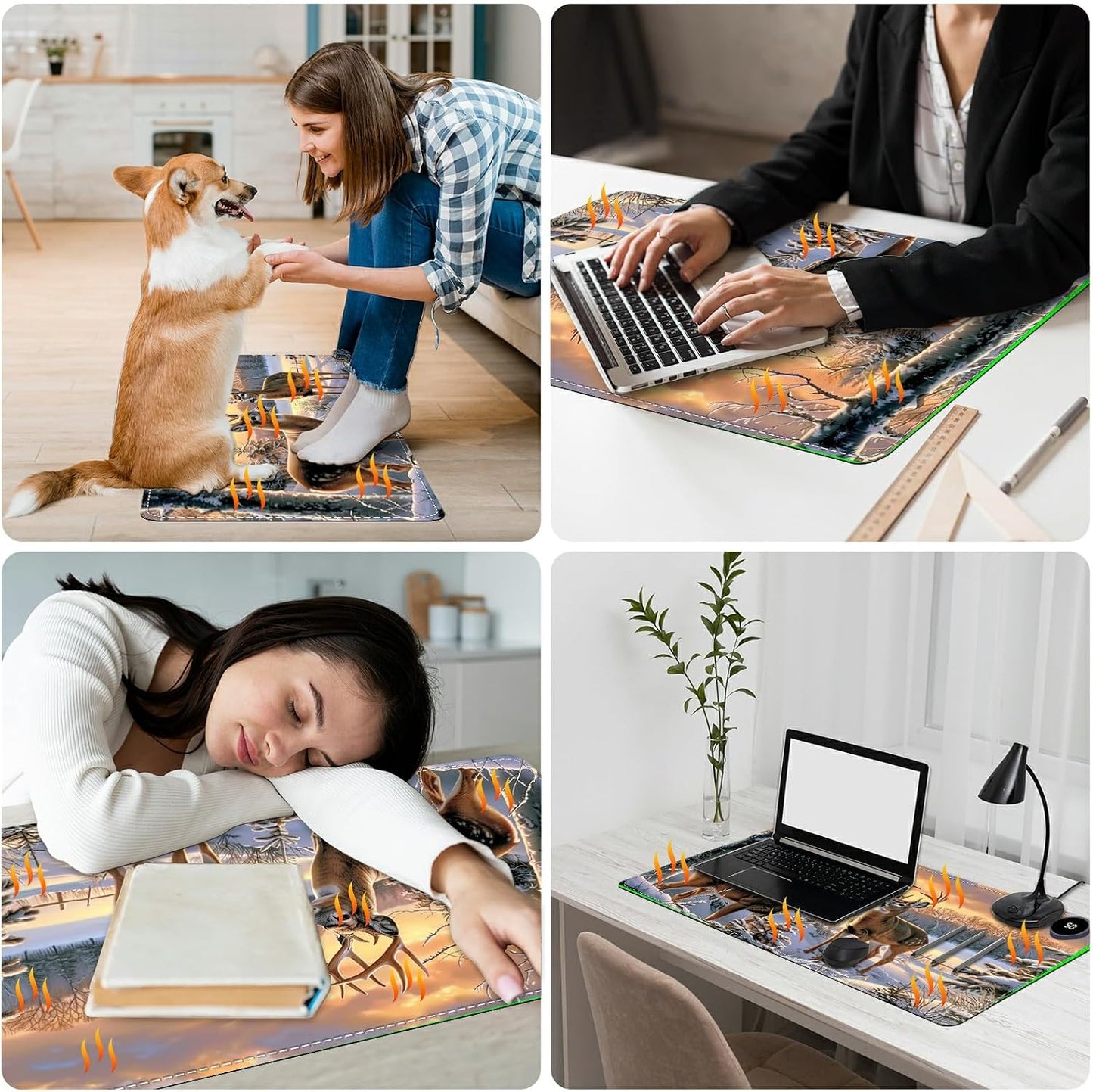 Heated Desk Pad Heated Large Mouse Pad, Electric Quickly Warm Desk Mat with 3 Levels Heating 3 Hours Auto Shut-Off, 31.5" x 13" Warm Gaming Mousepad Hand Foot Warmer, Baby Elephant