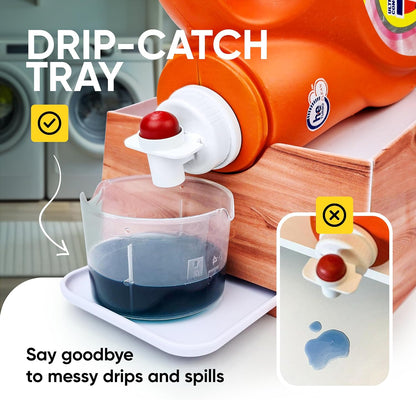 TidyFriend No-Spill Liquid Laundry Detergent Dispenser Holder, Laundry Soap Dispenser Holder with Drip Tray for Laundry Room Organization, Angled Downward Slope for Easy Pouring (No Strap, Ivory)