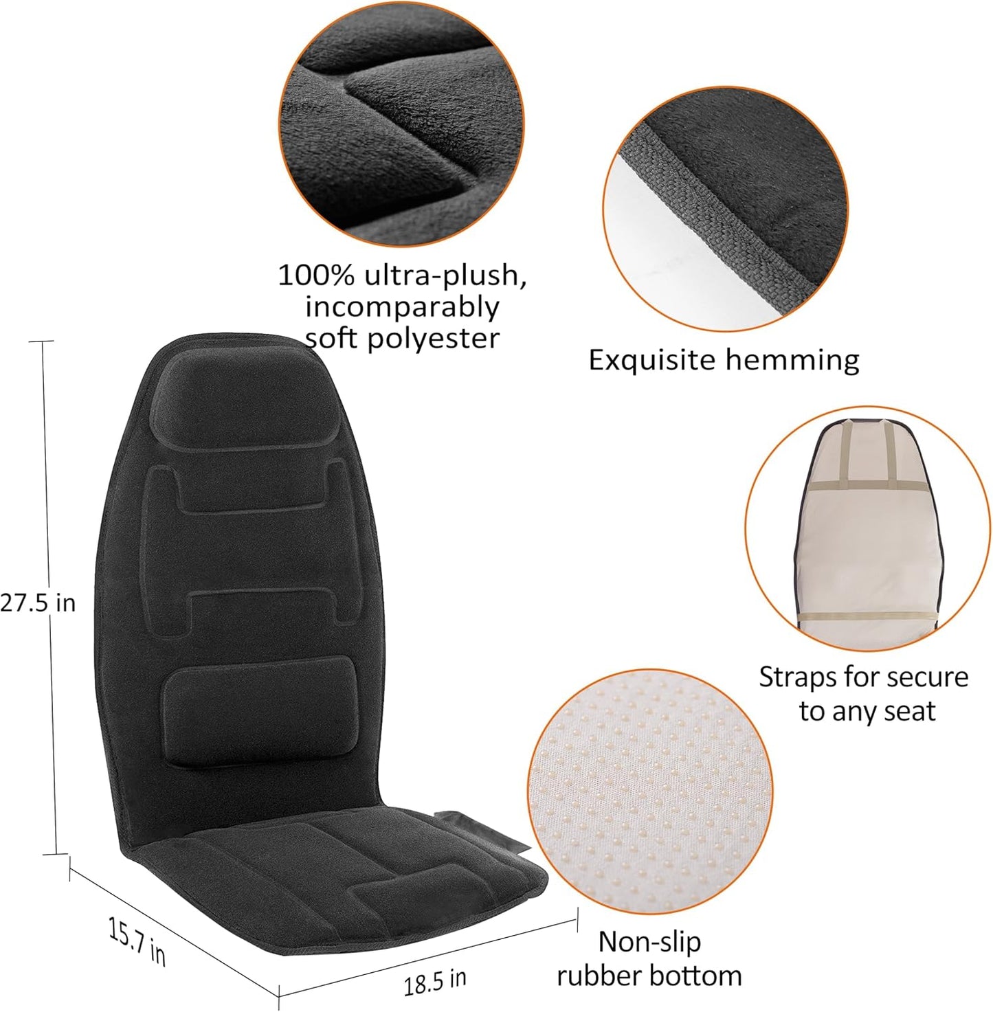 Snailax Massage Seat Cushion with Heat - Extra Memory Foam Support Pad in Neck and Lumbar,10 Vibration Massage Motors, 2 Heat Levels, Back Massager Chair Pad for Back | 【Gift for Men Women】10 Vibration Motors, 5 Massage Modes, Adjustable 3 Intensity,