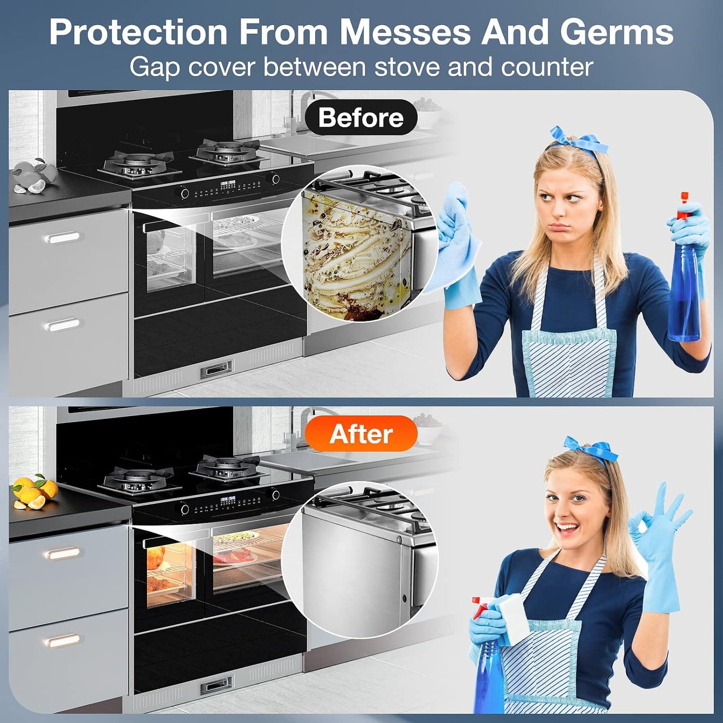 2PCS Kitchen Stove Counter Gap Covers Stainless Steel (13.8"-27.5" Black) | Cooktop Trim Kit, Stove Gap Guards, Oven Gap Filler, Easy to Clean, Heat Resistant & Effectively Protect Stove Gap Filler
