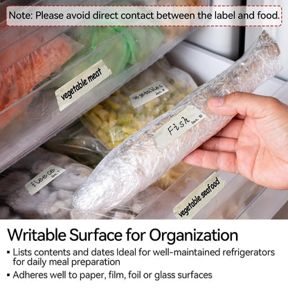 164 Yards Freezer Tape, Writable Surface, Low Temperature Resistance, Easy Tear and Residue-Free Removal, Ideal for Food Containers and Refrigerators, Includes 3 Rolls, Each 0.79 Inch by 54.68 Yards