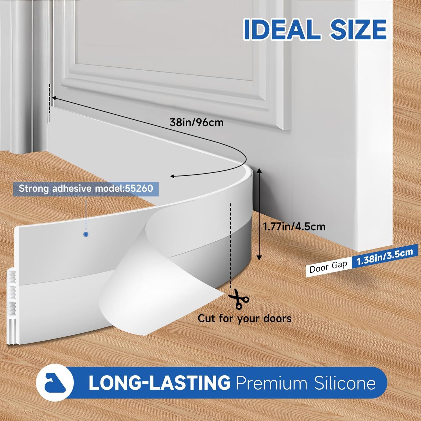 1 pc Strong Silicone Door Draft Stopper Under Door Draft Blocker, Insulator Door Sweep Weather Stripping, Noise Stopper, 38" Length, Strong Adhesive