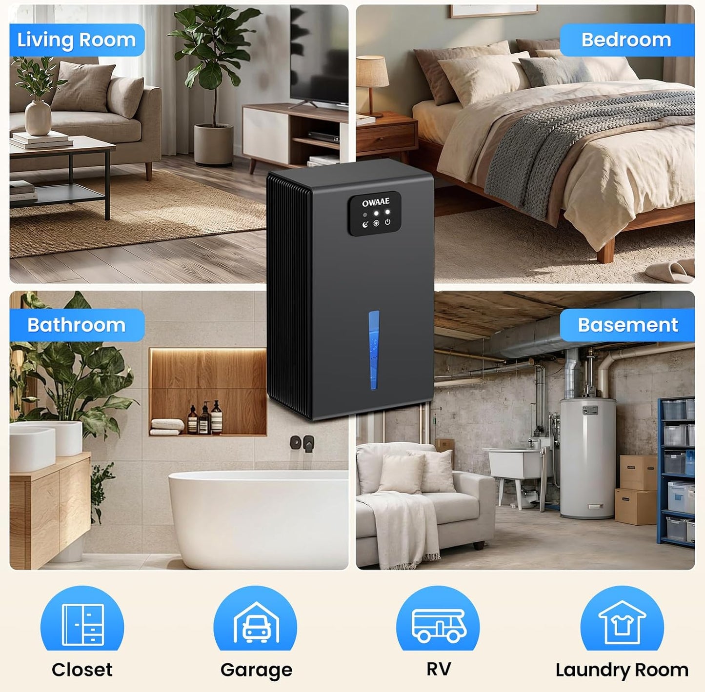 Dehumidifier, 1000 sq.ft Dehumidifiers for Home Bedroom Bathroom Basement with 95oz Water Tank, Sleep Mode, Auto Shut-Off 7 Colors LED Light, Grey