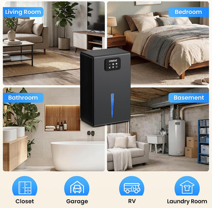 Dehumidifier, 1000 sq.ft Dehumidifiers for Home Bedroom Bathroom Basement with 95oz Water Tank, Sleep Mode, Auto Shut-Off 7 Colors LED Light, Grey