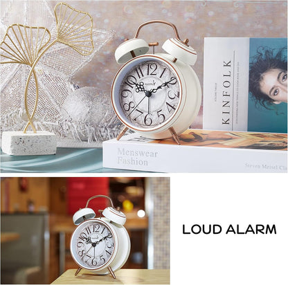FLOITTUY Loud Alarm for Deep Sleepers 4'' Retro Twin Bell Alarm Clock with Backlight for Bedroom and Home Decoration(Retro Black)