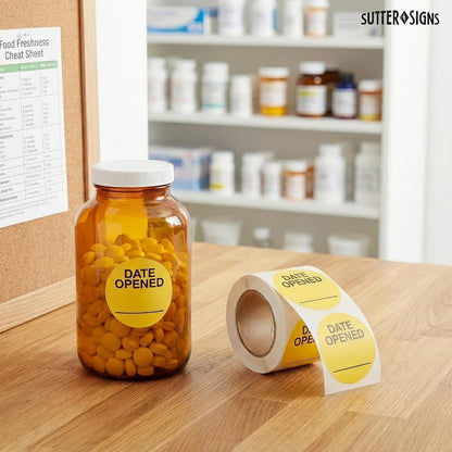 500pcs Date Opened Stickers Label Roll, 1.25" Diameter | Medication & Food Expiration Date Stickers Safety Label