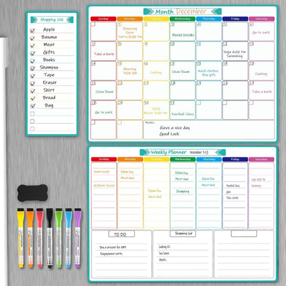 MaxGear Weekly Dry Erase Board for Fridge, 16"x12" Magnetic Calendar | Strong Magnetic, Smooth Writing and Effortless Erasing, Stain Resistant without any Stains with 7 Markers and 1 Eraser