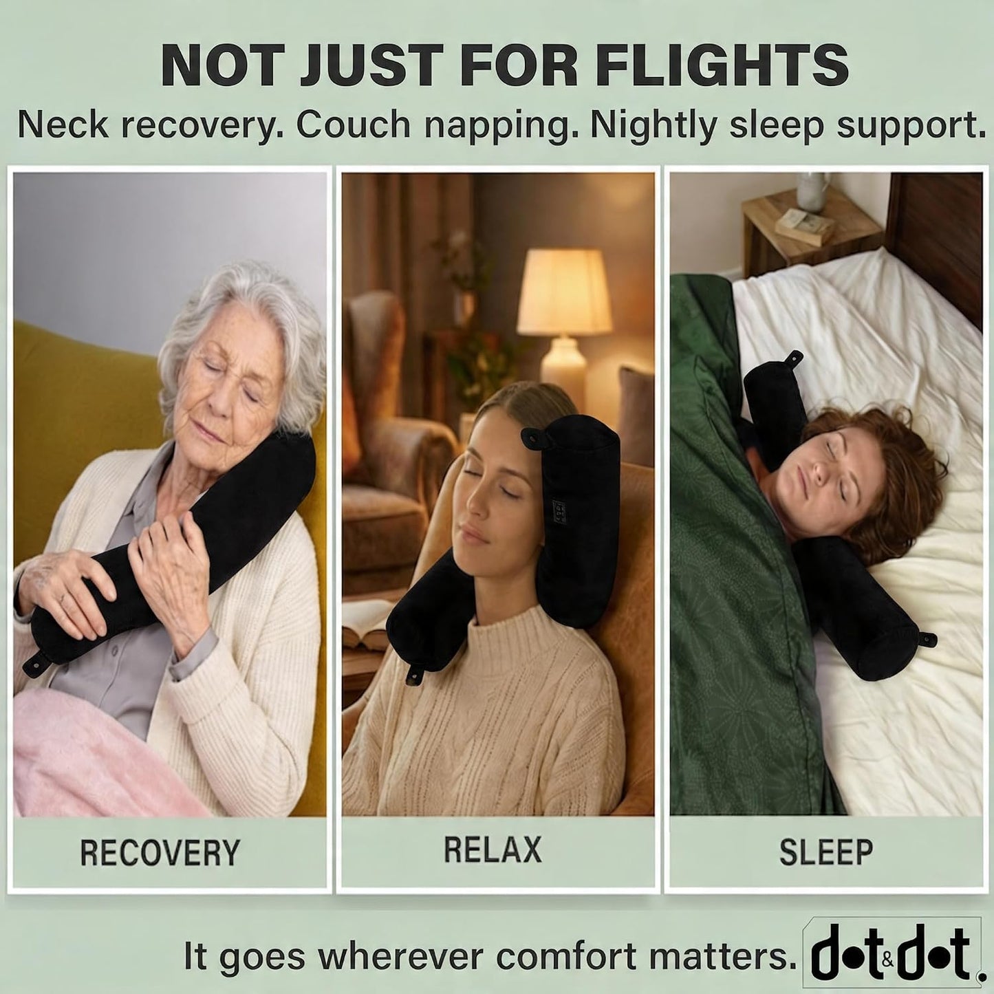 Dot&Dot Twist Memory Foam Travel Pillow, Bendable Neck Pillow for Airplane, Car and Home, 26-Inch Adjustable Roll with Washable Cotton Cover, Gray