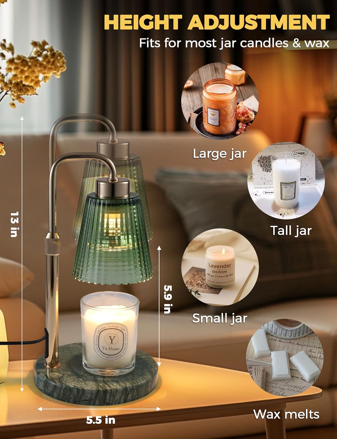 Gray Candle Warmer Lamp with 24h Cycle Timer, Dimmable Wax Melt Warmer | 24h Cycle Timer Dimmable Wax Melt Warmer with 2 Bulbs, Fall Decor for Home Living Room Halloween Decorations Gifts for Mom