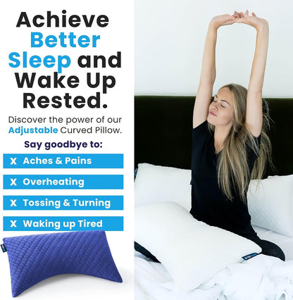Sidney Sleep Adjustable Curved Pillows for Neck and Shoulder Support with Extra Shredded Fill - Cervical Contour Pillow for Side and Back Sleepers - Queen Size 19" x 29" CertiPUR-US Certified (White)