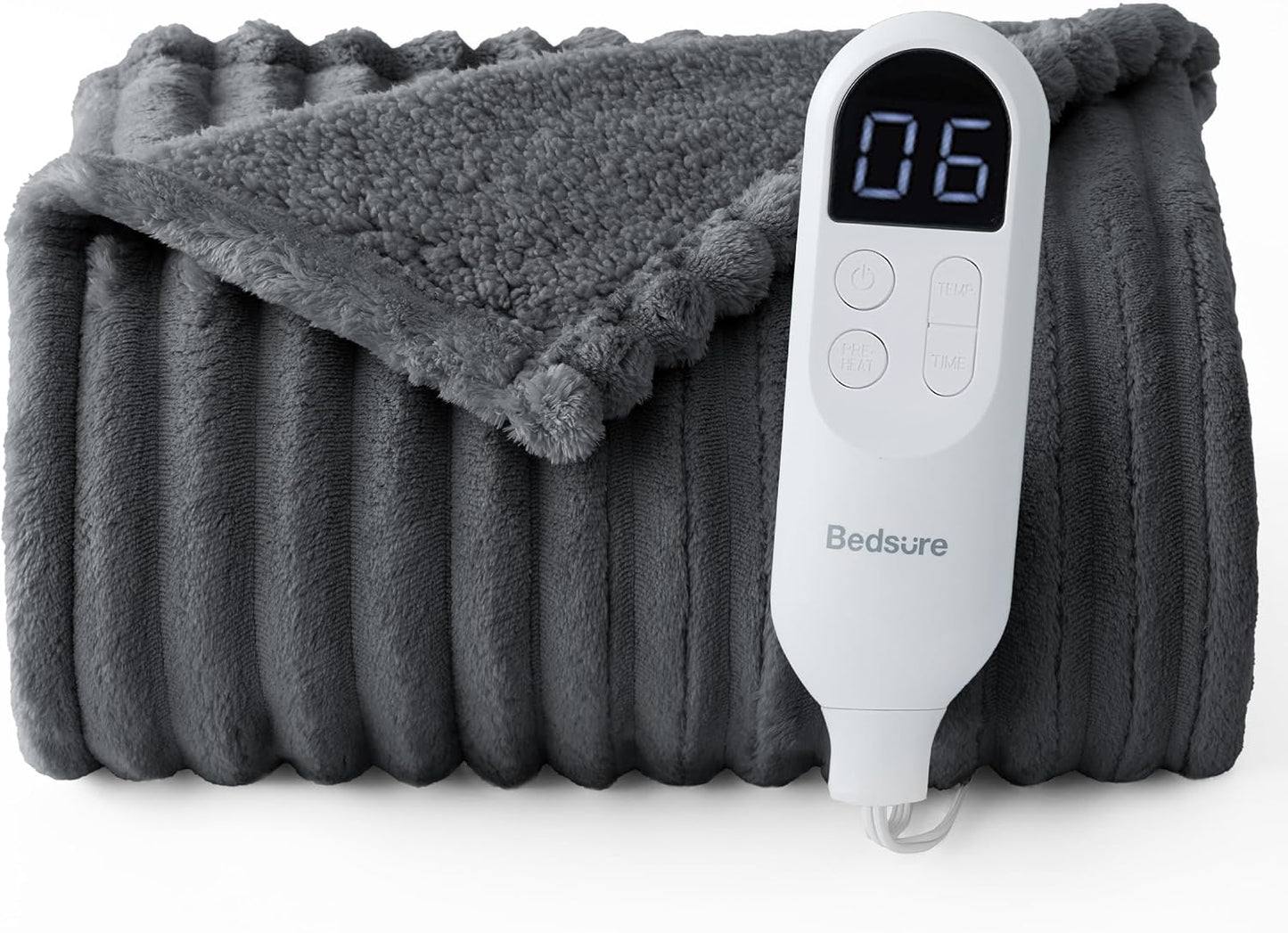 Bedsure Heated Blanket Electric Throw - Thick Striped Fast Heating Electric Blanket with Preheat Function, 6 Heat & 6 Timer (Up to 10H), 8H Auto Off, ETL Certified, Gifts for Women (50"x60", White)