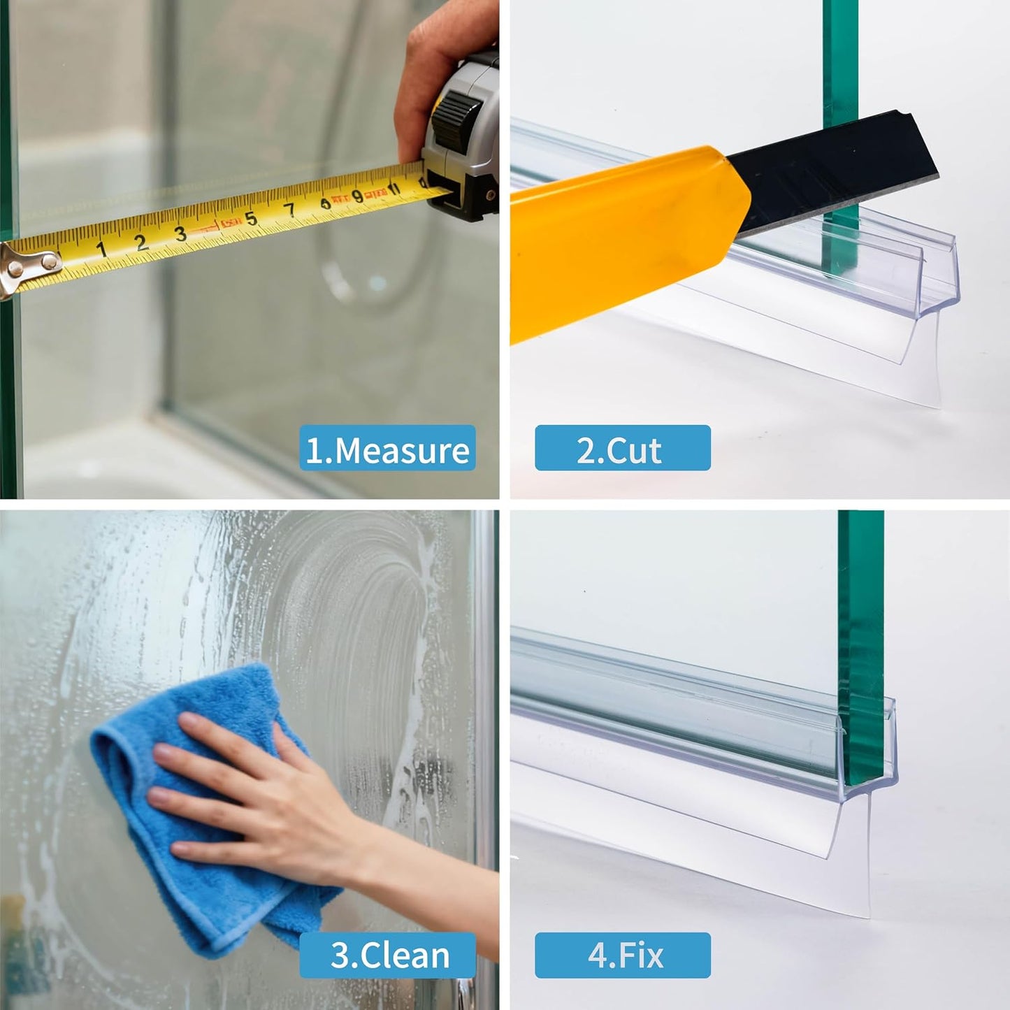2-Pack ShowerDoor Bottom Seal 3/8" x 36" Polycarbonate Frameless Ultra Clear Shower Door Seal Strip for Glass Doors Stop Leaks and Create a Water Barrier Replacement Shower Cubicle