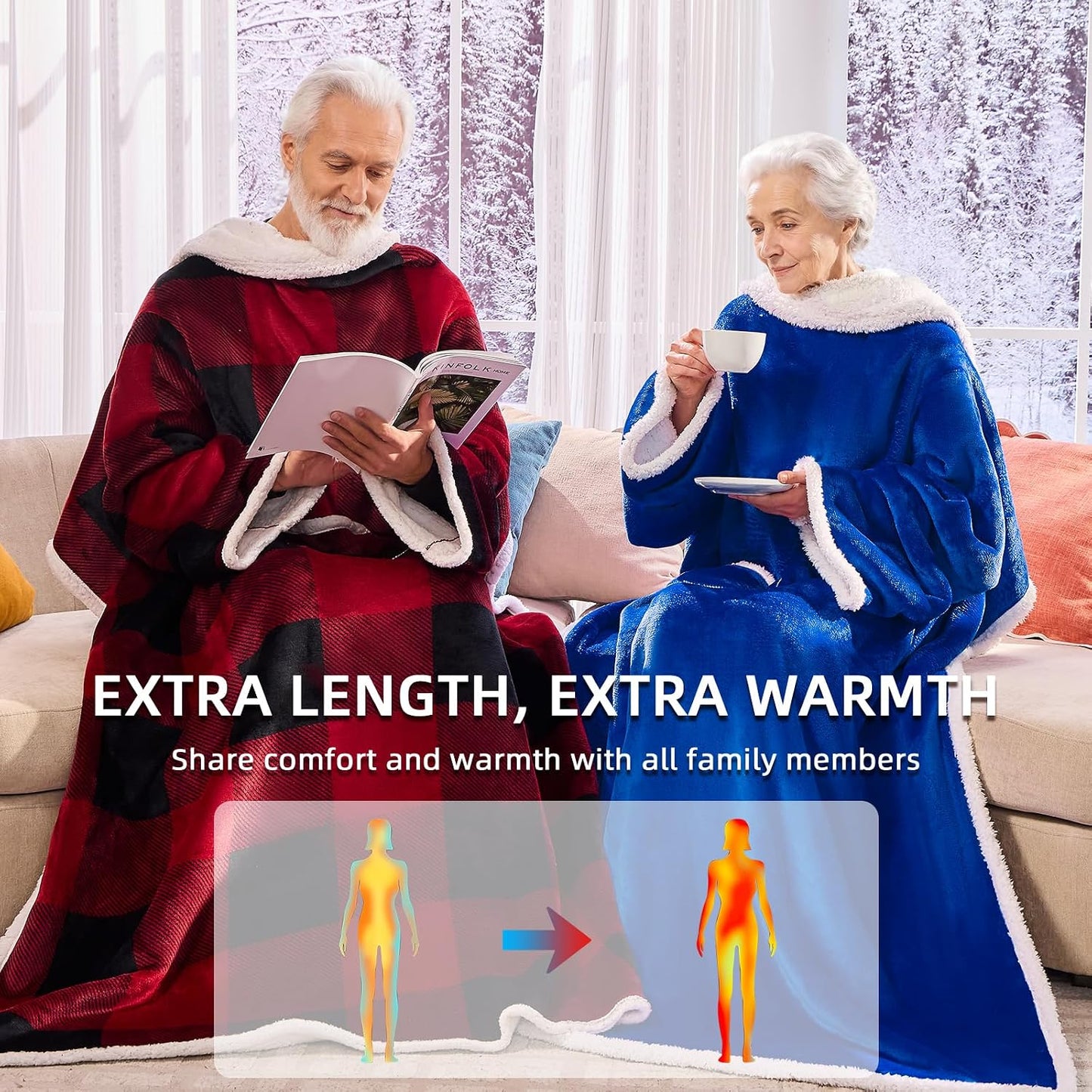 IFNOW Sherpa Wearable Blanket with Sleeves, Oversized Snuggle Robe, Purple | 430GSM Thick, 55x69", Big Pocket, TV Blanket,Fall Winter Dorm Essentials or Office, Christmas Birthday Gifts for Women Men
