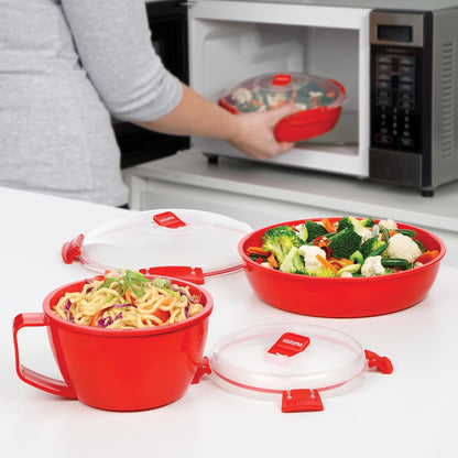 Sistema Microwaveable 940mL Noodle Bowl, Round Microwave Container with Lid & Steam-Release Vent, Cooks Pasta, Soup, Stew & More, Dishwasher & Freezer-Safe, BPA-Free