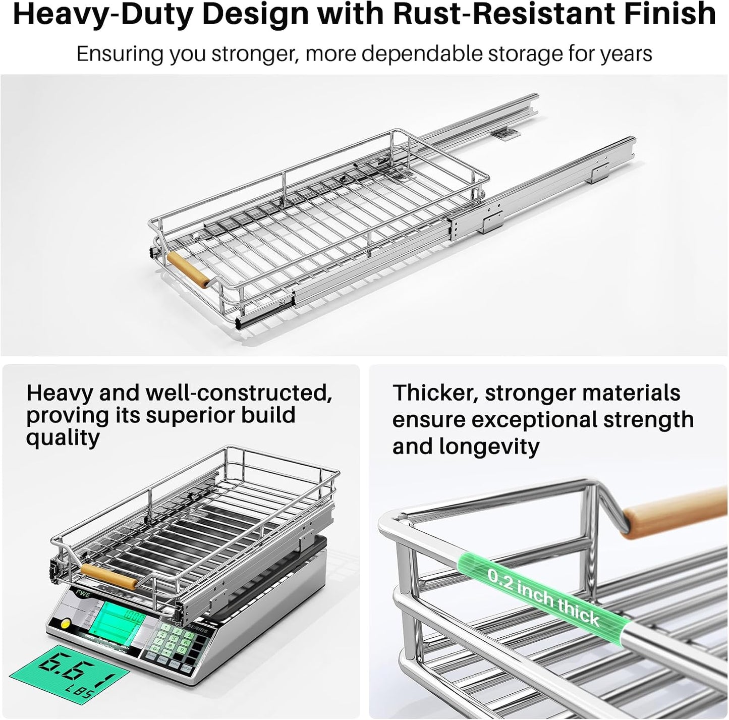 Pull out Cabinet Organizer, 15"W X 21"D, Heavy Duty Smooth Sliding Under Cabinet Shelves for Pots and Pans, Full-Extension Roll out Drawers, Slide out Organization for Home Kitchen Pantry