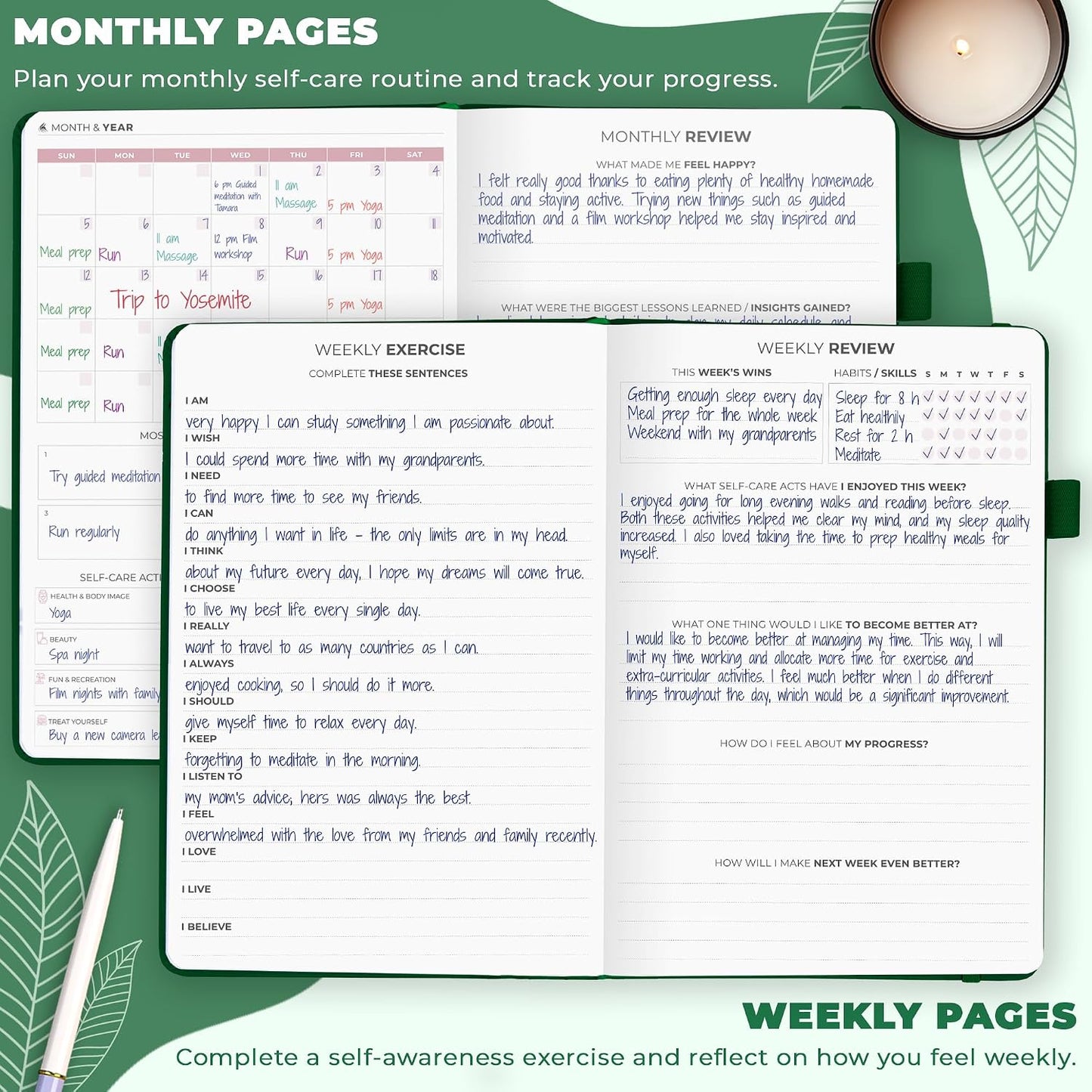 Clever Fox Self-Care Journal for Women, Daily Planner 5.8x8.3 Aquamarine | 3-month mental health journal, habit tracker, wellness journaling supplies for women & teen girls, gratitude & mood log