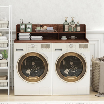2 Tier Wooden Washer Dryer Topper, Large Laundry Countertop Cover, Walnut | Washer And Dryer Topper Non-Slip Pads,Over Washer And Dryer Shelves For Clothes Folding,Space Saving Laundry Room Organizer