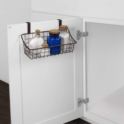 Spectrum Hanging Baskets for Organizing (Large, Satin Nickel) - Grid Over the Cabinet Wire Basket for Kitchen or Bathroom - Door Hanging Storage Organizer for Cleaning Supplies, Washcloths, & Towels