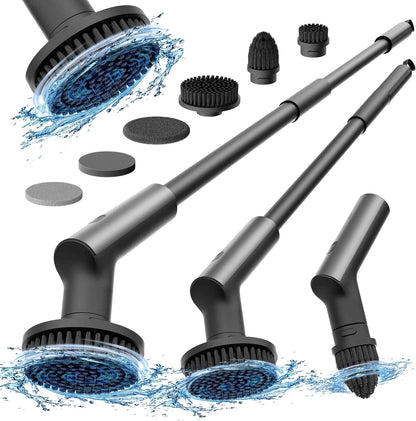 HOTO Cordless Electric Spin Scrubber, 6 Brush Heads, for Bathroom, Tile | IPX7 Full Body Waterproof Bathroom Cleaning Brush, Max 22 in-lb, Shower Scrubber Brush with Long Handle