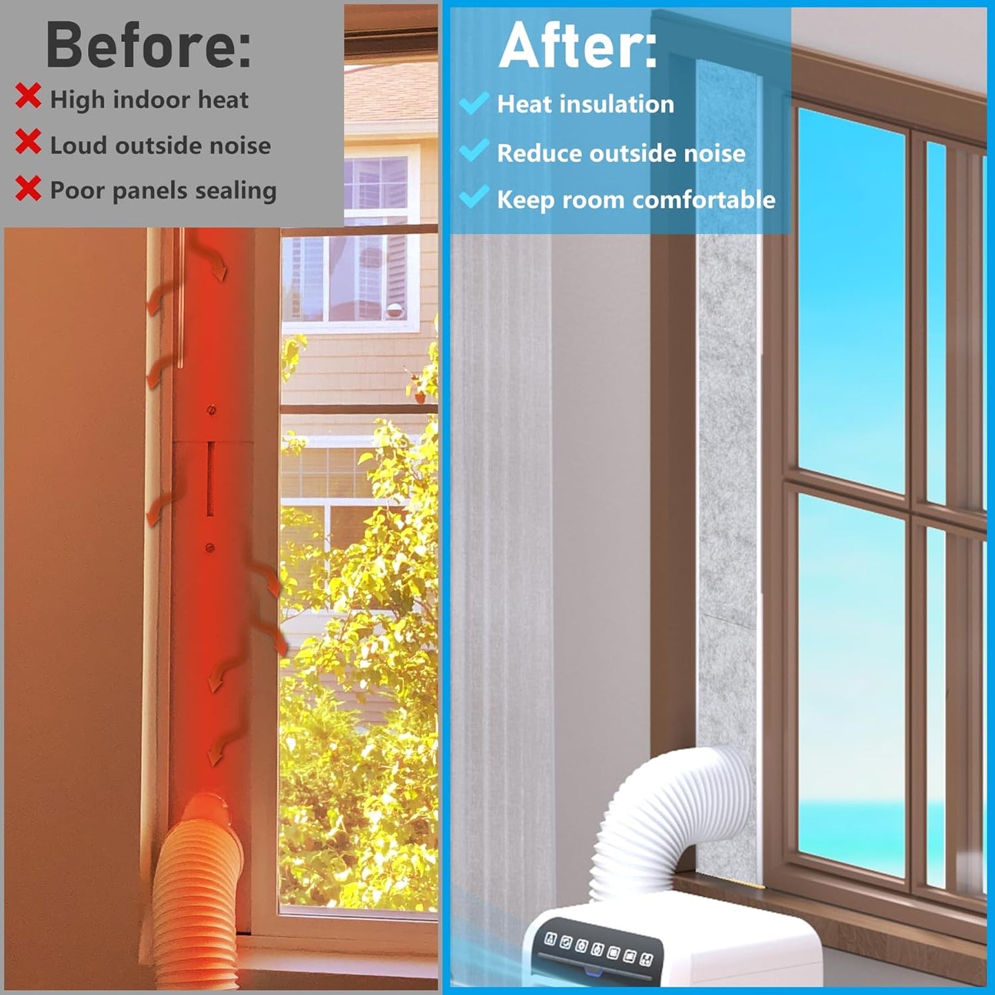 Flamorrow Insulated Foam Panels for Portable AC Window Seal Kit, Sturdy & Thick Air Conditioner Insulating Panel, Adjustable AC Window Seal Panels for Seal Heat, Fill Gap, Reduce Noise, 3 Pack