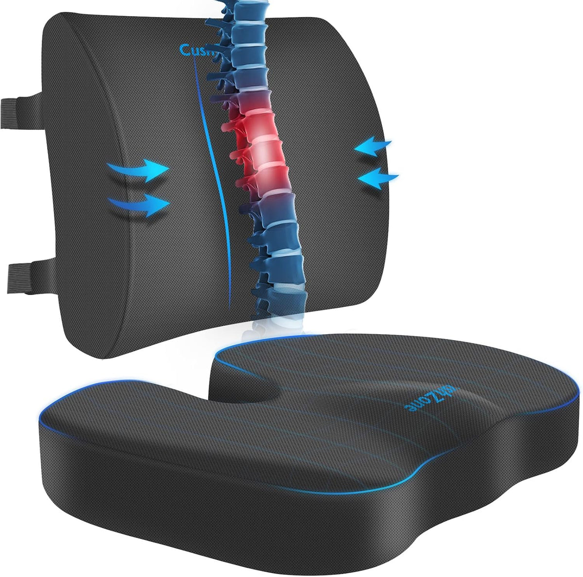 CushZone Seat Cushion and Lumbar Support Pillow for Office Chair, Black