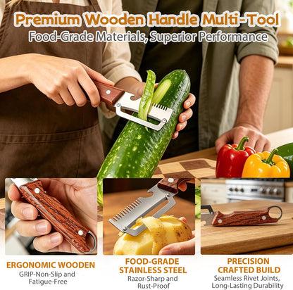 2 Pcs 3-in-1 Multifunctional Vegetable Peele, New Multifunctional Stainless Steel Fruit Peeler with Wooden Handle, Tool for Kitchen