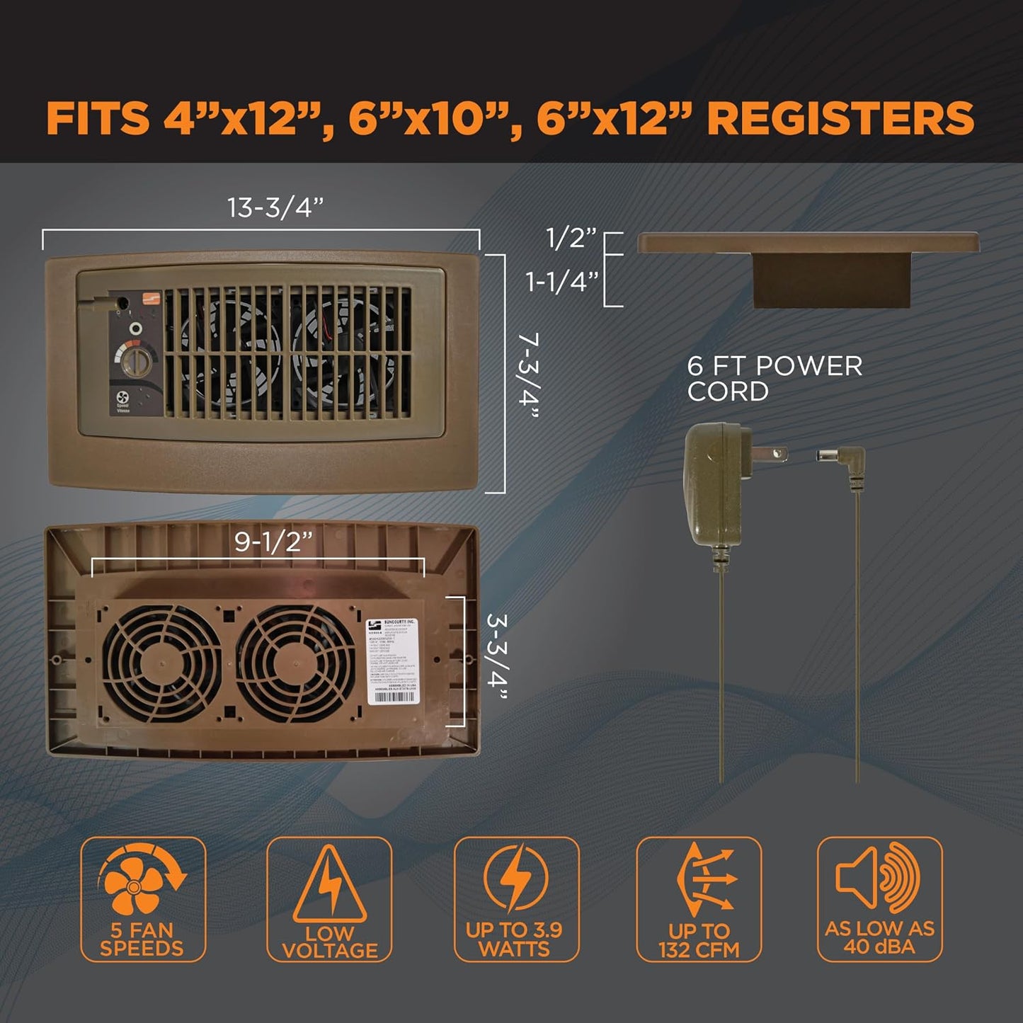 Suncourt Flush Fit Register Booster Fan, Adapter Plate, Brown (HC500-BPL)