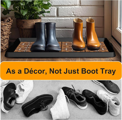 BEHERO Boot Tray Shoe Mat, Rubber Shoe Matt Tray Indoor/Outdoor Use, 16" x27.5" Shoe Cleaning Mat Non-Slip with Raised Edge for Entryways, Decks, and Patios (Black)