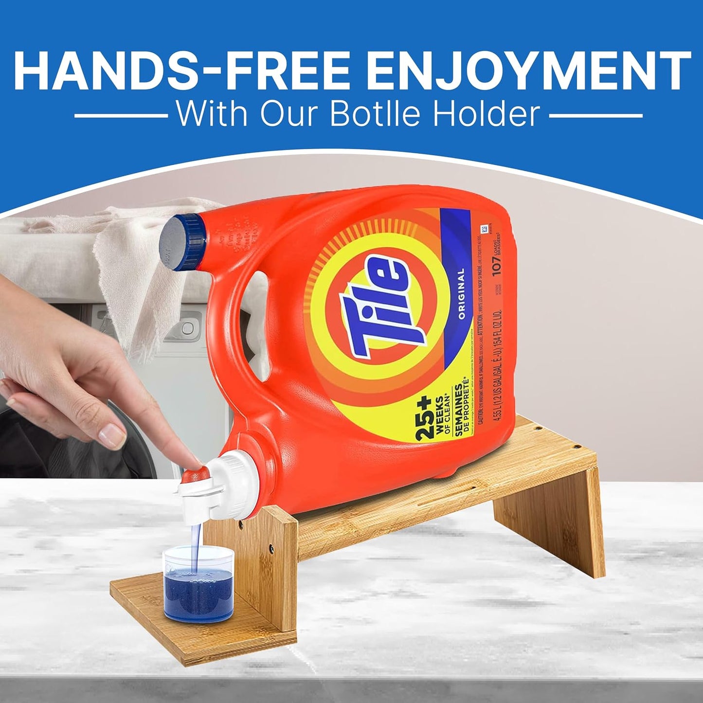 Liquid Laundry Detergent Holder Stand with Drip Tray - 1 Pack - Black | Easy Pouring, Rubber Feet, Angled Stand, Fabric Softener Dispenser for Laundry Room Organization & Storage