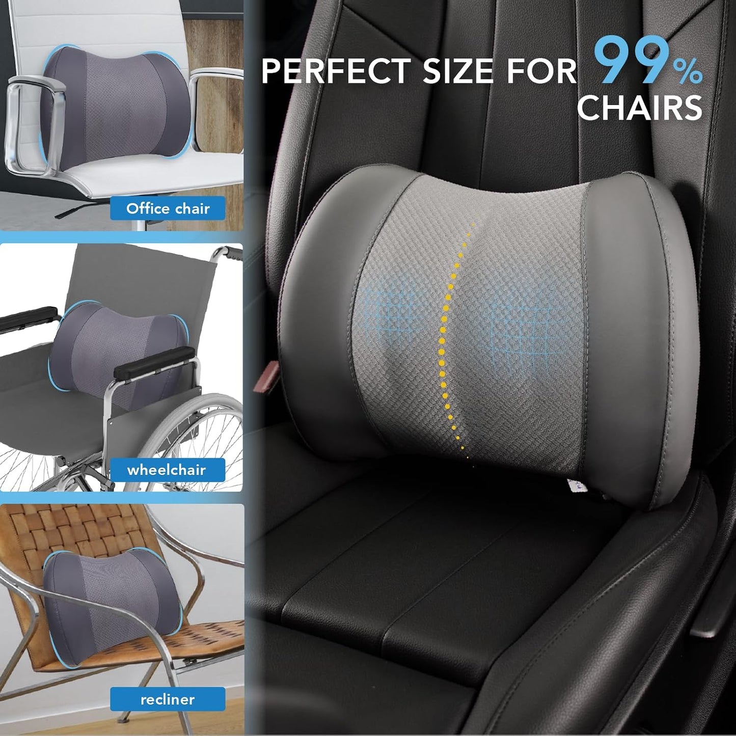 Lofty Aim Lumbar Support Pillow for Car, Car Seat Back Support for Driving | Memory Foam Car Lumbar Support for Driving Seat, Car Back Cushion, Adjustable Straps, Lower Back Pillow, Office Chairs, Black