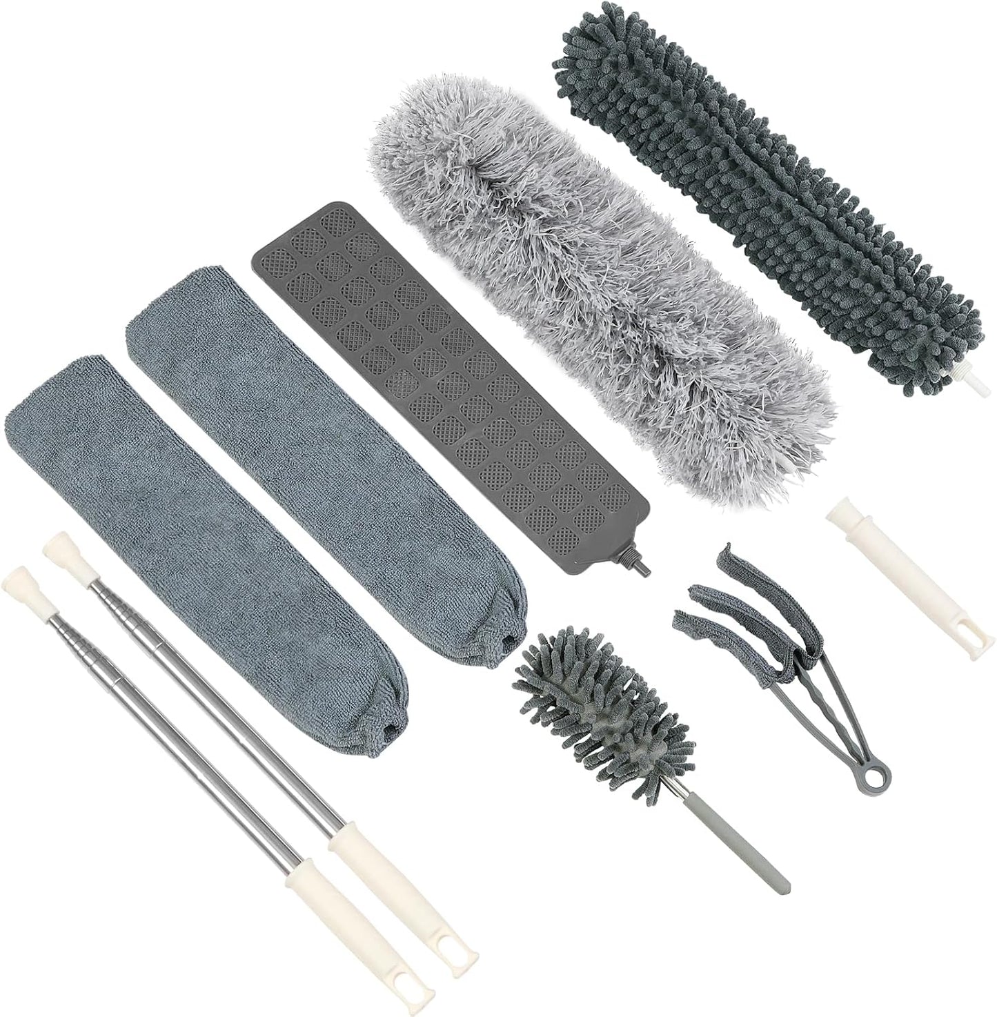 ZZ LAZYCOTTAGE 10 PCS Microfiber Feather Duster Kit, Dusters for Cleaning with Extension Pole, Retractable Bendable, Gap Dust Brush Blind Duster, for Cleaning Ceiling Fan, High Ceilings, Cars