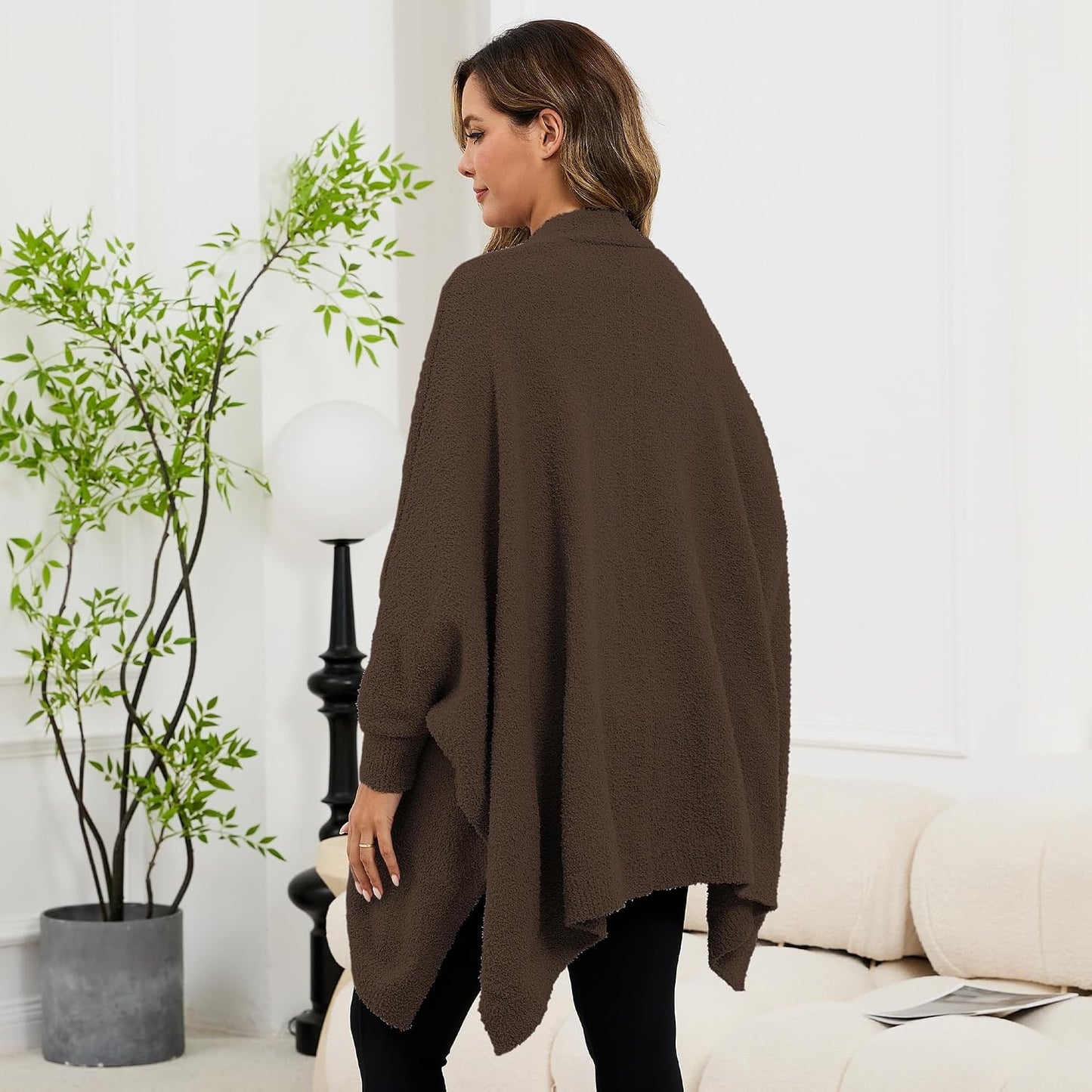 Wearable Blanket Sherpa Poncho Unique Office Work Warm Cozy Shawl TV Throw Blankets, Plush Cape Wrap for Adults