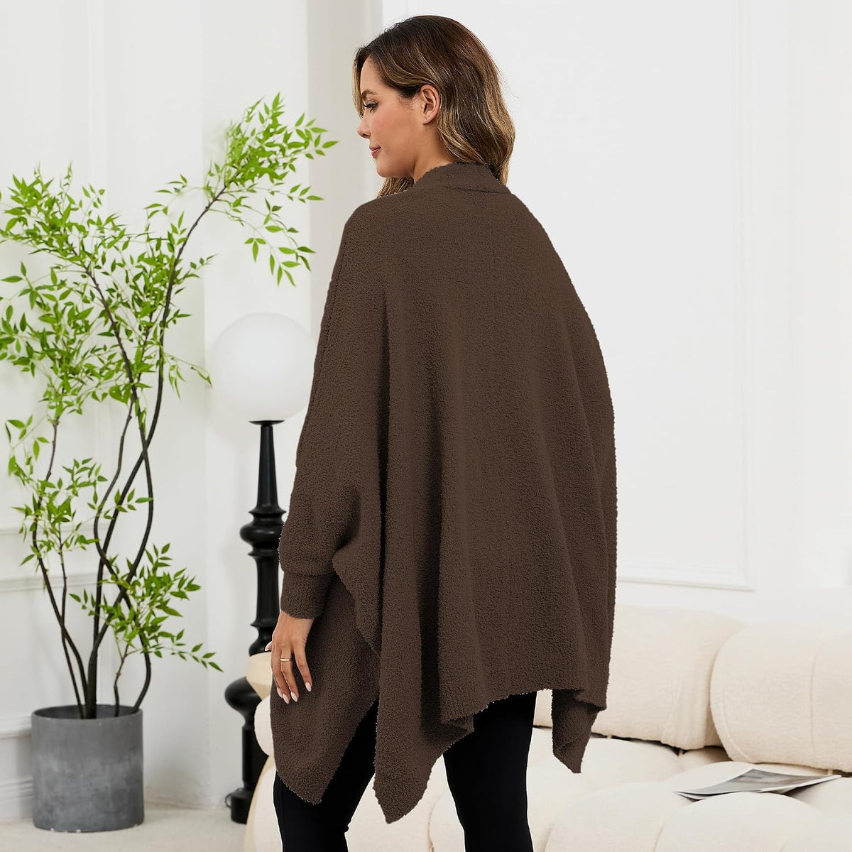 Wearable Blanket Sherpa Poncho Unique Office Work Warm Cozy Shawl TV Throw Blankets, Plush Cape Wrap for Adults