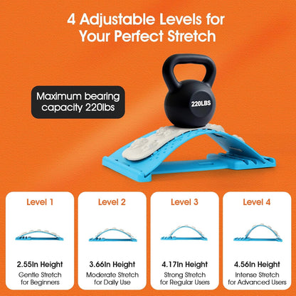 Premium Back Stretcher for Lower Back Pain Relief – 4-Level Adjustable Lumbar Support Board with Soft EVA Massage Strip – Durable & Portable Back Cracker to Release Tension and Reset Your Day (Black)